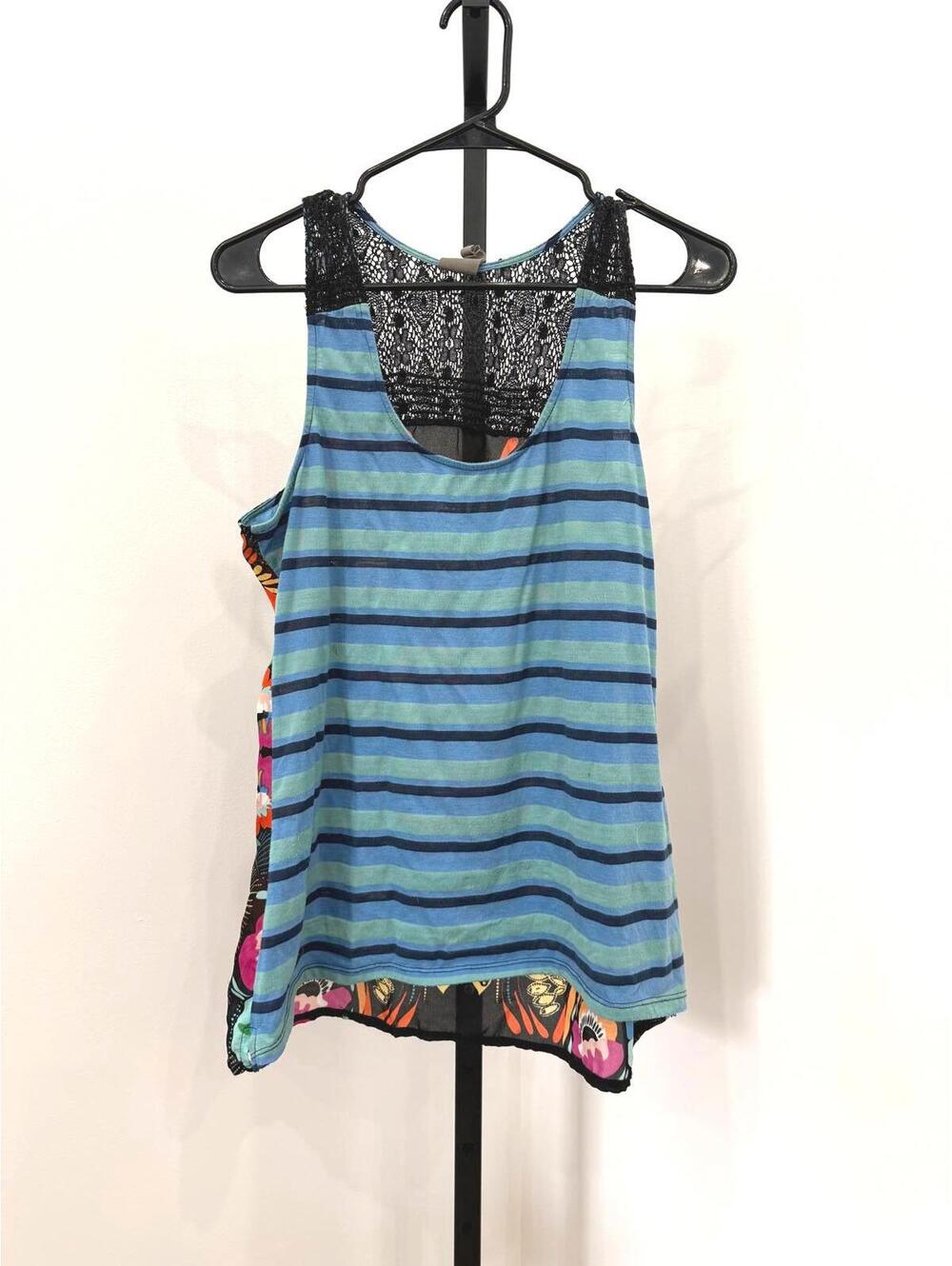 One September Striped Sleeveless Top with Lace Back Detail, Size M